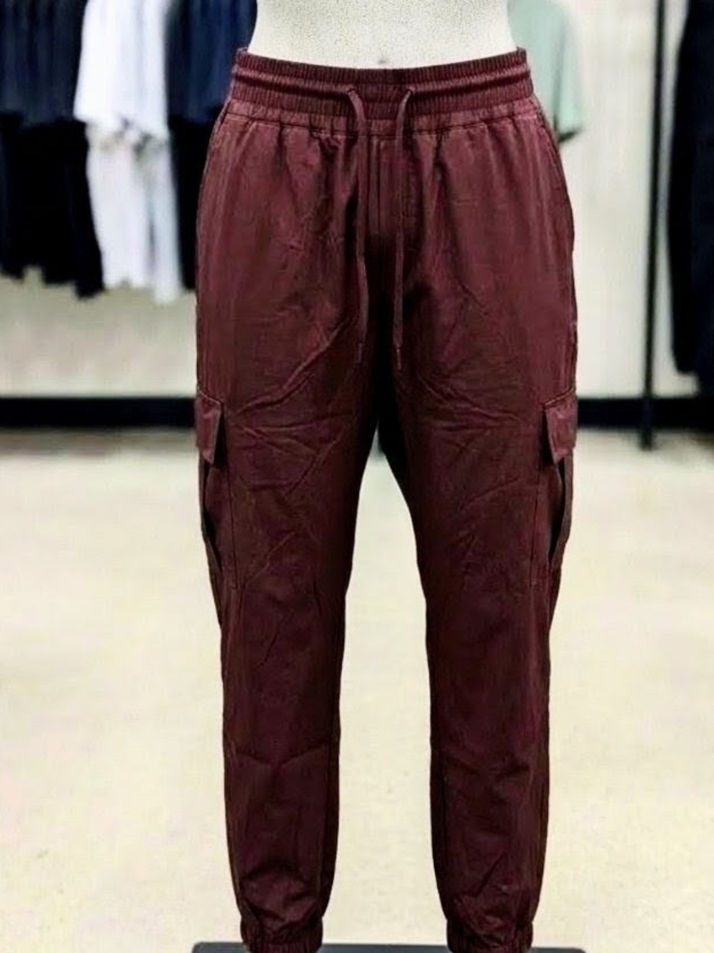 Womens Maroon Cargo Jogger Pants